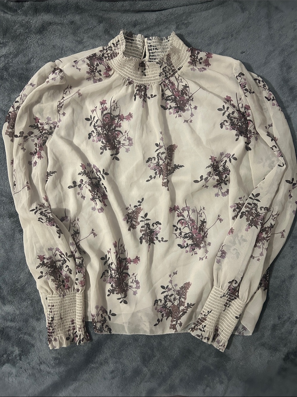 Wilfred Cream Floral Smocked-Neck Blouse